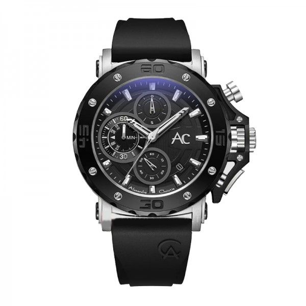 Alexandre Christie AC 9205 Silver Black Rubber MCRTBBA